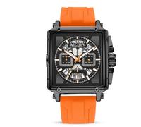 FORSINING Orologio analogico al quarzo da uomo, casual, quadrante quadrato, cinturino in silicone, alla moda, per lavoro, impermeabile, con datario, Arancione, Cinturino