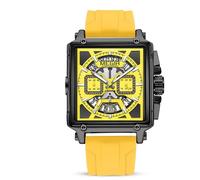 FORSINING Orologio analogico al quarzo da uomo, casual, quadrante quadrato, cinturino in silicone, alla moda, per lavoro, impermeabile, con datario, Giallo, Cinturino