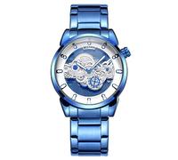 FORSINING Orologio analogico al quarzo da uomo, in acciaio inox, con scheletro trasparente, quadrante grande, orologio da polso impermeabile, Blu, Bracciale