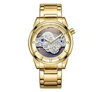 FORSINING Orologio analogico al quarzo da uomo, in acciaio inox, con scheletro trasparente, quadrante grande, orologio da polso impermeabile, Oro, Bracciale