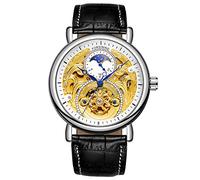 Forsining, orologio analogico da uomo, automatico, stile vintage, AM/PM, con quadrante scheletrato, cinturino in pelle (bianco argento)