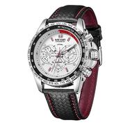 FORSINING Orologio analogico Qaurtz da uomo, quadrante grande, alla moda, orologio da polso per uomo, militare, cronografo, impermeabile, in vera pelle, bianco, Cinturino