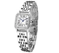 FORSINING Orologio classico quadrato da donna con accenti di cristallo e acciaio inossidabile, numeri romani, orologio casual da donna, Argento