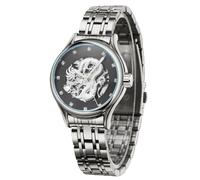 FORSINING Orologio da donna Dragon Craft orologio automatico da donna in acciaio inox scheletro impermeabile orologio da polso argento
