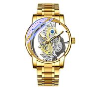 FORSINING Orologio da polso analogico al quarzo da uomo, con scheletro, in acciaio inox, quadrante di lusso, impermeabile, luminoso, Oro, Bracciale