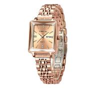 FORSINING Orologio da polso da donna, al quarzo, analogico, in acciaio inox, impermeabile, quadrante quadrato con diamanti, Oro