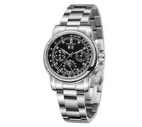 FORSINING Orologio da polso da donna, automatico, con calendario a carica automatica, retro multi-quadrante, fasi lunari, con cinturino in acciaio inox, Nero