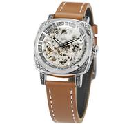 FORSINING Orologio da polso da donna, automatico, vintage, impermeabile, alla moda, a carica automatica, con cinturino in vera pelle, colore argento