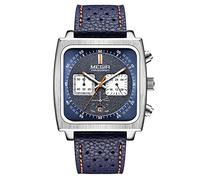 FORSINING Orologio da polso da uomo, al quarzo, con display analogico e data, cinturino in vera pelle, quadrante quadrato, impermeabile, da uomo, Blu, Cinturino