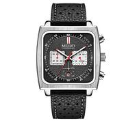 FORSINING Orologio da polso da uomo, al quarzo, con display analogico e data, cinturino in vera pelle, quadrante quadrato, impermeabile, da uomo, Nero , Cinturino