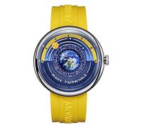 FORSINING Orologio da polso da uomo, alla moda, al quarzo, con lancetta speciale luna, design della terra, cinturino in silicone, impermeabile, casual, Giallo, Cinturino