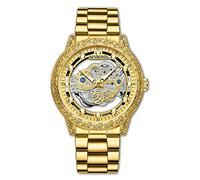 FORSINING Orologio da polso da uomo, analogico, al quarzo, trasparente, con scheletro, quadrante di lusso, in acciaio inox, impermeabile, Oro, Bracciale