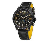 FORSINING Orologio da polso da uomo con fasi lunari, con calendario giornaliero, automatico, cinturino in pelle vintage, Nero , Classico