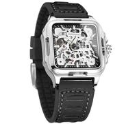 FORSINING Orologio da polso da uomo, impermeabile, con scheletro, automatico, stile steampunk, con cinturino in silicone, luminoso, quadrato, 2-argento, Moderno