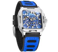 FORSINING Orologio da polso da uomo, impermeabile, con scheletro, automatico, stile steampunk, con cinturino in silicone, luminoso, quadrato, 3 blu., moderno