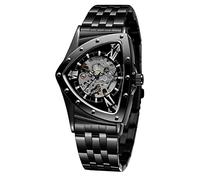 FORSINING Orologio da polso da uomo, impermeabile fino a 30 m, scheletro, automatico, abbagliante, retrò, triangolare, Nero , Bracciale