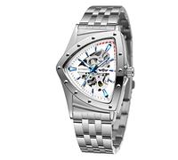 FORSINING Orologio da polso da uomo, impermeabile fino a 30 m, scheletro, automatico, abbagliante, retrò, triangolare, Argento e bianco., lusso vintage