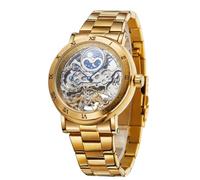 FORSINING Orologio da polso da uomo, impermeabile, stile retrò, meccanico, numeri romani, fasi solari, con cinturino in acciaio inox