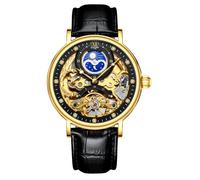 FORSINING Orologio da polso da uomo Tourbillon Moon Phase automatico di moda di affari di lusso scheletro orologio da uomo Dual Time a carica automatica cinturino in pelle, Allgold Nero, cinturino