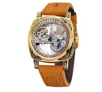 FORSINING Orologio da polso meccanico da uomo, con numeri romani dorati, cinturino in vera pelle, Oro, Orologio casual