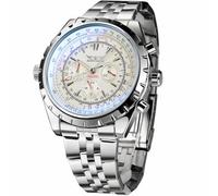 FORSINING Orologio da polso meccanico da uomo in acciaio inossidabile con quadrante in vetro blu e argento, bianco