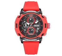 FORSINING Orologio da uomo al quarzo, analogico, sportivo, cronografo, casual, impermeabile, con calendario e data, orologio da polso da uomo luminoso, Rosso, Cinturino