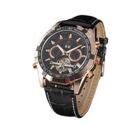 FORSINING Orologio da Uomo Al Quarzo Moda Stile Vintage Accessorio da Lavoro in Metallo per Tutte le Occasioni Cinturino in Pelle PU Nero e Argento (Cassa in oro rosa nero)