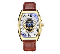 FORSINING Orologio da uomo, alla moda, con teschio automatico, meccanico, impermeabile, cinturino in pelle, quadrante quadrato, orologio da polso, Oro rosso., Cinturino