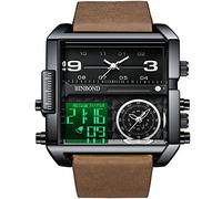 FORSINING Orologio da uomo analogico al quarzo militare da uomo multifunzionale sportivo con quadrante grande quadrato orologio da polso digitale, Nero