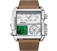 FORSINING Orologio da uomo analogico al quarzo militare da uomo multifunzionale sportivo con quadrante grande quadrato orologio da polso digitale, Argento