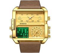 FORSINING Orologio da uomo analogico al quarzo, orologio militare da uomo, multifunzione, sportivo, quadrante grande, orologio da polso quadrato, Oro, Cinturino