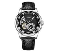 FORSINING Orologio da uomo automatico a carica automatica, orologio da polso scheletrato con diamante grande quadrante alla moda business orologi da uomo impermeabile luminoso, Nero , Cinturino