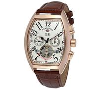 Forsining Orologio da uomo automatico a carica automatica, rettangolare, con calendario e cinturino in vera pelle, con tourbillon, Bianco e marrone., A carica automatica