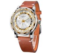 FORSINING Orologio da uomo, automatico, con movimento meccanico, quadrante scheletrato e cinturino in pelle, nero, Stile casual