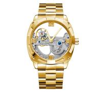 FORSINING Orologio da uomo, classico, trasparente, quadrante quadrato, automatico, in acciaio inox, alla moda, impermeabile, luminoso, orologio meccanico, Oro