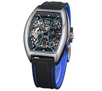 FORSINING Orologio da uomo con quadrante rettangolare meccanico automatico orologio da polso alla moda scheletro vintage Steampunk orologio cinturino in silicone, Blu, Cinturino