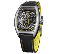 Forsining Orologio da uomo con quadrante rettangolare meccanico automatico orologio da polso alla moda scheletro vintage Steampunk cinturino in silicone, Giallo, cinturino