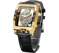 FORSINING Orologio da uomo di lusso a scheletro cavo retrò splendido ingranaggio intaglio design rettangolare Tonneau quadrante grande cinturino in pelle e cinturino in acciaio inossidabile orologio