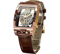 FORSINING Orologio da uomo di lusso a scheletro cavo retrò splendido ingranaggio intaglio design rettangolare Tonneau quadrante grande cinturino in pelle e cinturino in acciaio inossidabile orologio