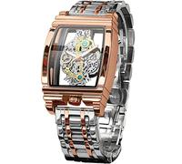 FORSINING Orologio da uomo di lusso a scheletro cavo retrò splendido ingranaggio intaglio design rettangolare Tonneau quadrante grande cinturino in pelle e cinturino in acciaio inossidabile orologio