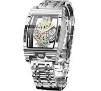 FORSINING Orologio da uomo di lusso a scheletro cavo retrò splendido ingranaggio intaglio design rettangolare Tonneau quadrante grande cinturino in pelle e cinturino in acciaio inossidabile orologio