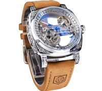 FORSINING Orologio da uomo di lusso quadrato intaglio meccanico, retro totem doppio lato scheletro cavo a carica automatica orologi automatici, cinturino in pelle vintage orologio da polso Reloj para