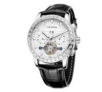 FORSINING Orologio da uomo in acciaio inox, impermeabile, meccanico, con cristalli di diamante, alla moda, lussuoso, con data, mese, settimana, luminoso, 2-bianco, Affari