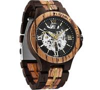 FORSINING Orologio da uomo in legno massiccio meccanico, cinturino vintage in legno con quadrante cavo, orologio da polso automatico a carica automatica, Nero e nero., Casual