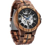 FORSINING Orologio da uomo in legno massiccio meccanico, cinturino vintage in legno con quadrante cavo, orologio da polso automatico a carica automatica, Marrone nero, Casual