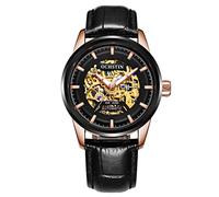 FORSINING Orologio da uomo meccanico automatico Tourbillon impermeabile orologio da uomo scheletro auto vento sportivo orologio da polso moda business, Oro rosa nero, Cinturino