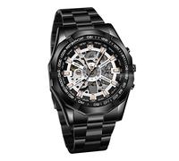 FORSINING Orologio da uomo, orologio meccanico con scheletro, quadrante blu, in acciaio inossidabile, impermeabile, carica a mano, orologio da polso luminoso, sportivo, da uomo, Tutto nero, Bracciale