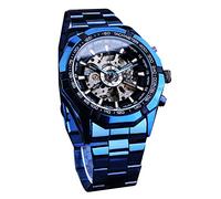 FORSINING Orologio da uomo, orologio meccanico con scheletro, quadrante blu, in acciaio inossidabile, impermeabile, carica a mano, orologio da polso luminoso, sportivo, da uomo, Nero , Bracciale