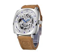 FORSINING Orologio da uomo,Retro Scheletro Quadrante Quadrato Orologi Meccanici Cinturino In Pelle Classico Orologio Da Polso Automatico, argento