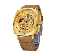 FORSINING Orologio da uomo,Retro Scheletro Quadrante Quadrato Orologi Meccanici Cinturino In Pelle Classico Orologio Da Polso Automatico, gold